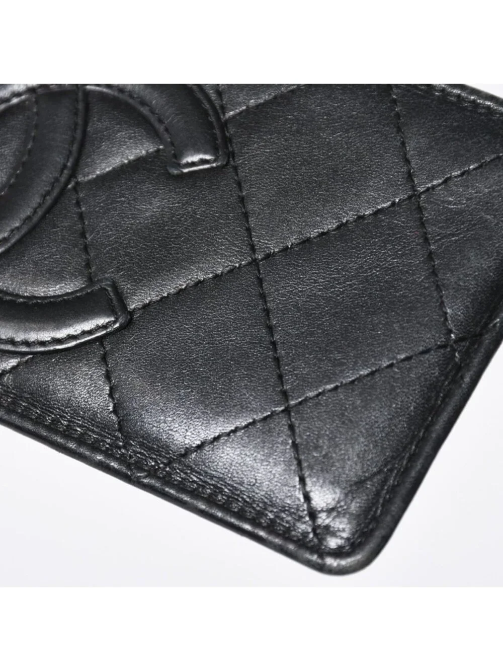 Chanel Cambon Line Card Case CC Logo Lambskin Black Pink